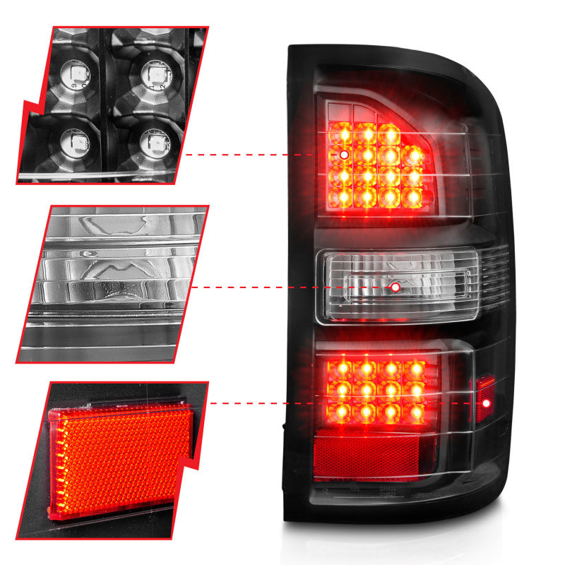 ANZO 311397 2018 fits GMC 14-20 Sierra LED Tail Lights Black Housing Clear Lens