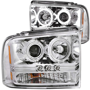 ANZO 111118 2005-2007 fits Ford Excursion Projector Headlights w/ Halo Chrome w/ LED Strip (CCFL) 1pc