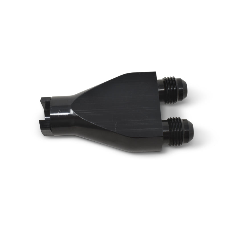 Russell 644143 Performance Billet Y-Block Adapter 3/8in SAE Qick Disconnect (2) -6AN Male Flare Black