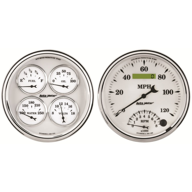 AutoMeter 1203 Gauge Kit 2 Pc. Quad & Tach/Speedo 5in. Old Tyme White II