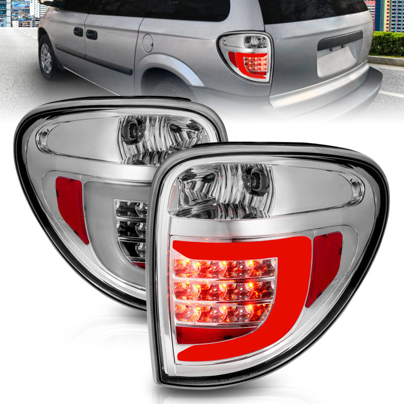 ANZO 311367 2007 fits Dodge 04-20 Grand Caravan LED Tail Lights w/ Light Bar Chrome Housing Clear Lens