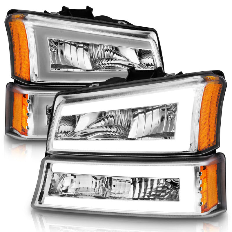 ANZO 111502 2006 fits Chevrolet 03-20 Silverado 1500 Crystal Headlights w/ Light Bar Chrome Housing