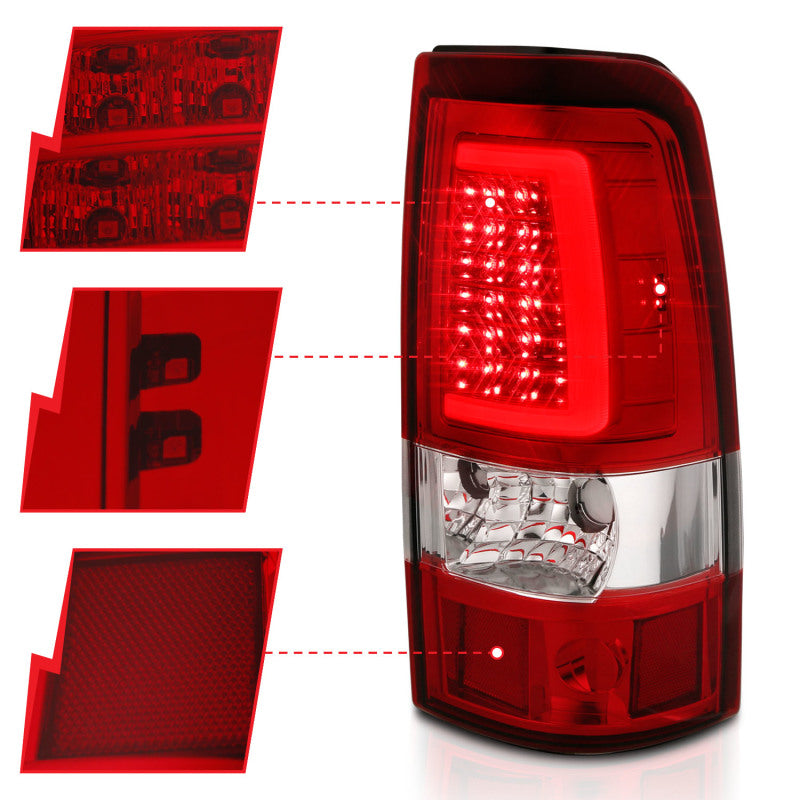 ANZO 311335 2006 fits Chevy 03-20 Silverado 1500 LED Taillights Plank Style Chrome With Red/Clear Lens