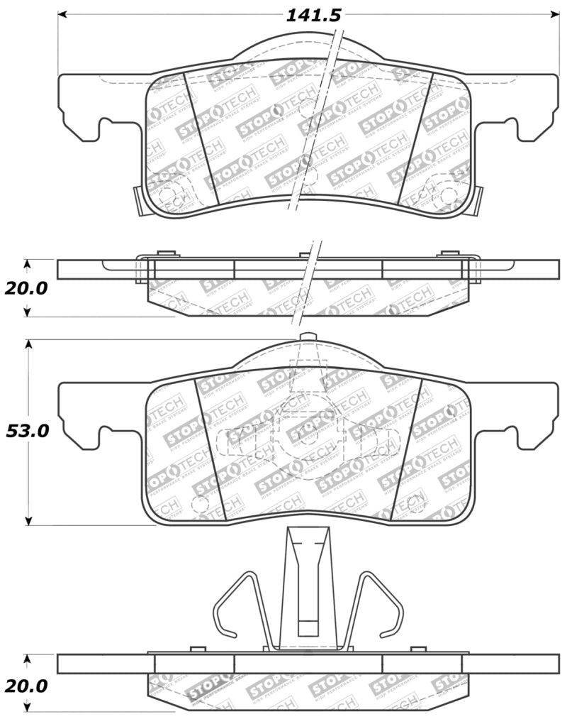 Stoptech 309.0935 Sport Brake Pads w/Shims and Hardware - Front