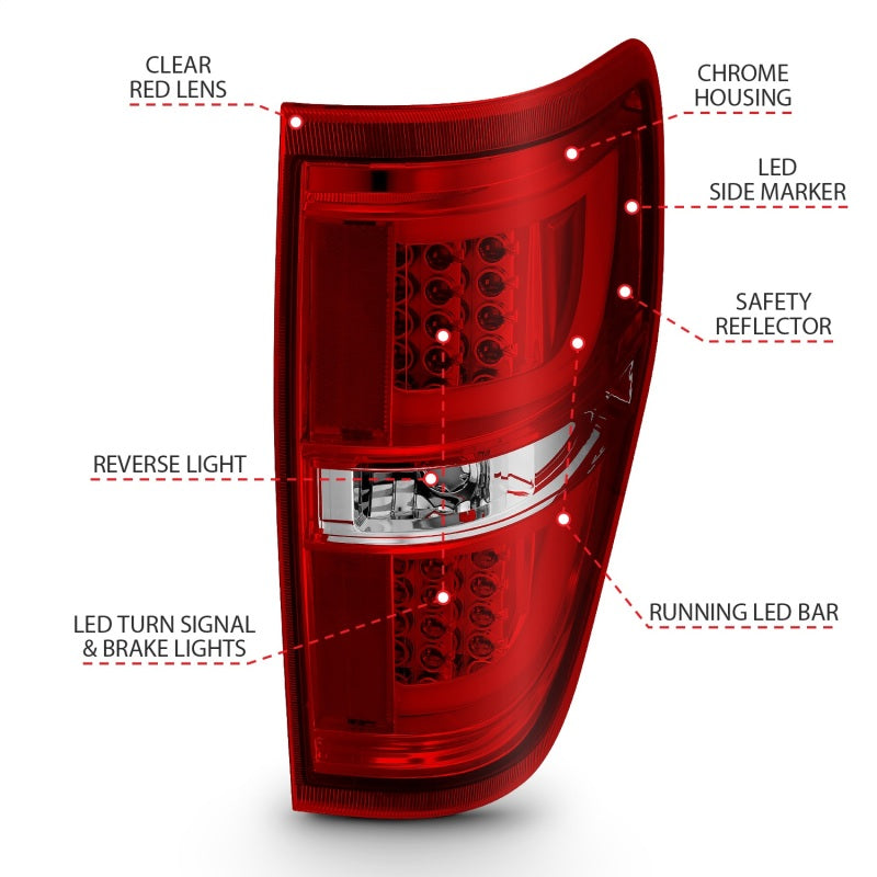 ANZO 311260 2013 fits Ford 09-20 F-150 LED Taillights Red/Clear