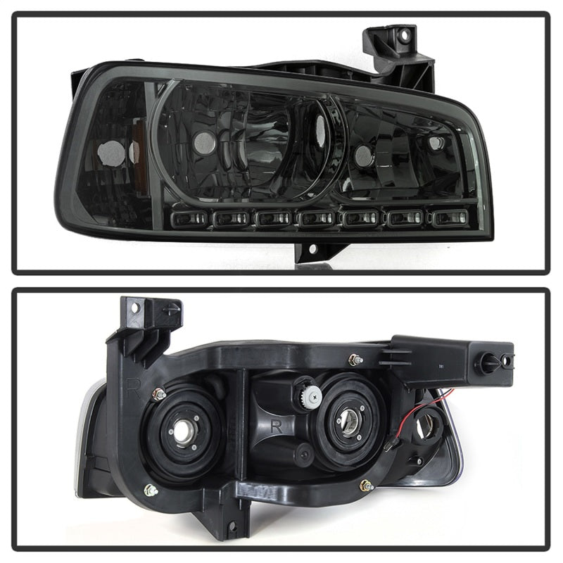 5017642 Xtune fits Dodge 06-10 Charger 1Pc LED Crystal Headlights Smoke HD-ON-