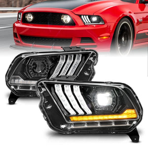ANZO 121572 13-14 Ford Mustang (w/ Factory HID/Xenon HL only) Projector Headlights w/Light Bar Black