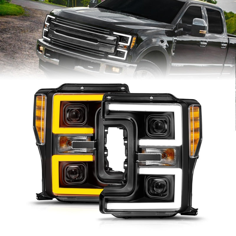 ANZO 111577 fits Ford 17-19 F-250/350/450 SD (w/o Factory LED) LED Proj Headlights w/Light Bar Switchback Blk