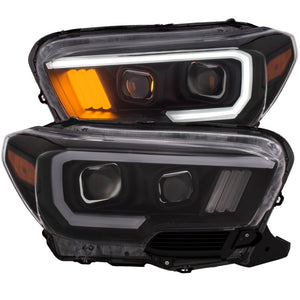 ANZO 111377 2016-2017 fits Toyota Tacoma Projector Headlights w/ Plank Style Black w/ Amber