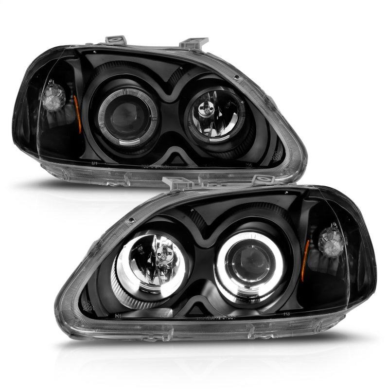 ANZO 121068 1998 fits Honda 96-19 Civic Projector Headlights w/ Halo Black