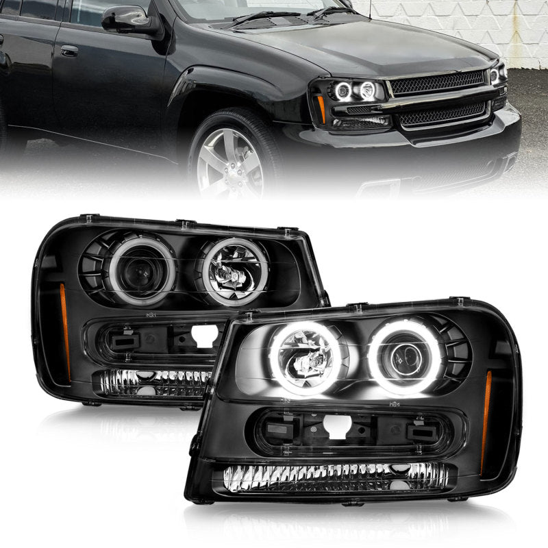 ANZO 111572 fits Chevrolet 02-09 Trailblazer (Will Not Fit 06-09 LT) Projector Headlights w/Halo Black Housing