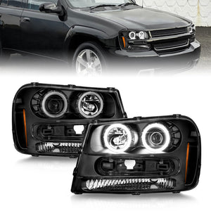ANZO 111572 02-09 Chevrolet Trailblazer (Will Not Fit 06-09 LT) Projector Headlights w/Halo Black Housing