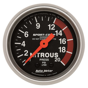 AutoMeter 3328 Autometer Sport-Comp 52mm 0-2000 PSI Mechanical Nitrous Pressure Gauge