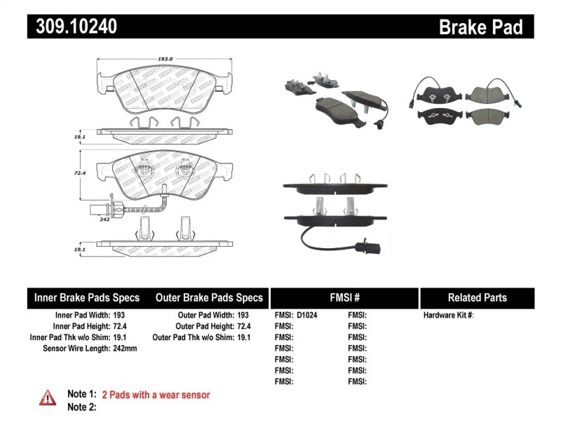 Stoptech 309.1024 Performance 07-10 Audi S6/S8 Front Brake Pads