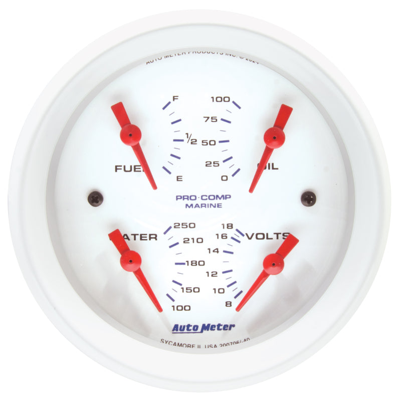 AutoMeter 200706 Autometer Marine White 3-3/8in Gauge - 100PSI