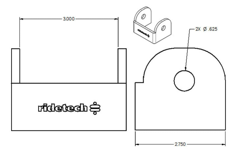 Ridetech 90000188 Large Rod End Bracket for 3in Wide Rod End