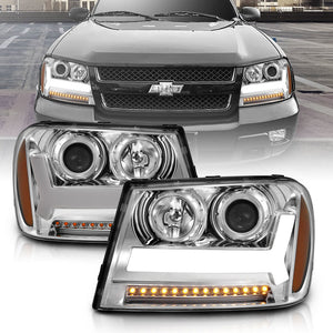 ANZO 111391 2006-2009 Chevrolet Trailblazer Projector Headlights w/ Plank Style Design Chrome w/ Amber