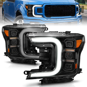 ANZO 111519 18-20 fits Ford F-150 Full Led Projector Light Bar Headlights Black Amber