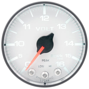 AutoMeter P344128 Autometer Spek-Pro Gauge Voltmeter 2 1/16in 16V Stepper Motor W/Peak & Warn Wht/Blk