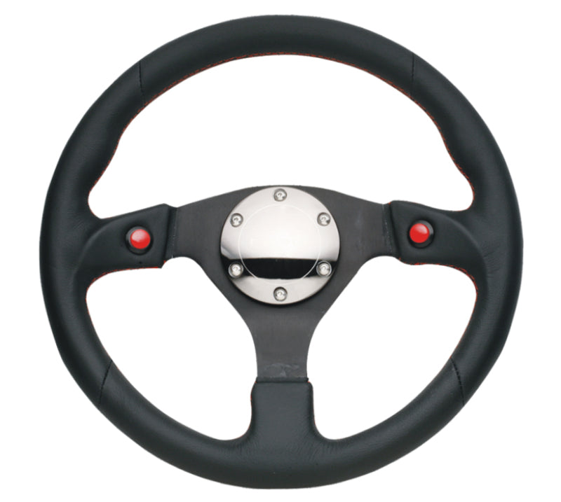 NRG RST-007R Reinforced Steering Wheel (320mm) Blk Leather w/Dual Buttons