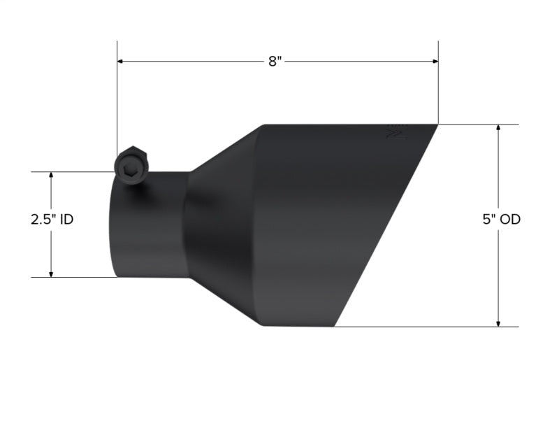 MBRP T5203BLK Black-Coated Tip 2.5in ID, 5in OD Out, 8in Length, Angle Cut, Dual Wall