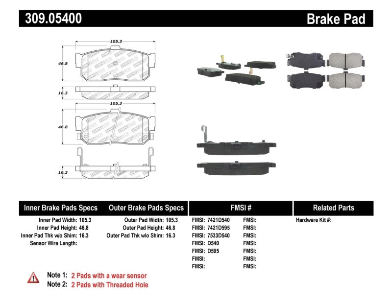 Stoptech 309.054 Performance 91-11/00 Infiniti G20/95-10/00 I30/I35 / 9/90-10/00 Maxima Rear Brake Pads