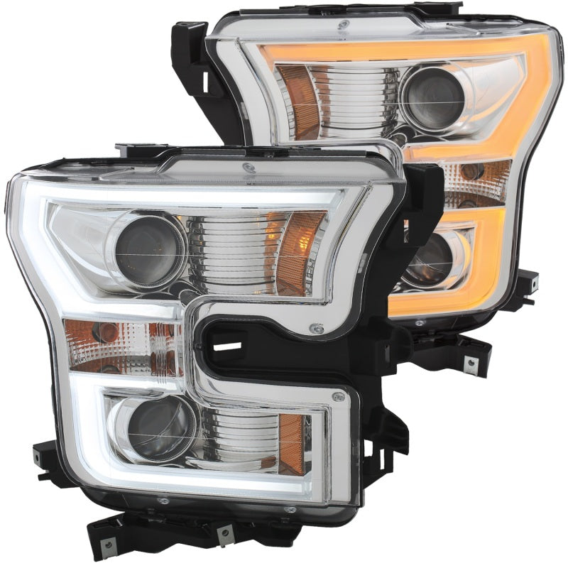 ANZO 111358 2017 fits Ford 15-20 F-150 Projector Headlights w/ Plank Style Switchback Chrome w/ Amber