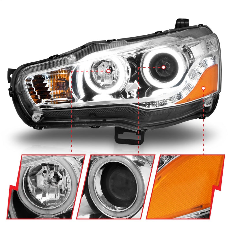 ANZO 121427 2015 fits Mitsubishi 08-20 Lancer Projector Headlights w/ Halo Chrome (CCFL)