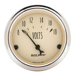AutoMeter 1891 Autometer 2-1/16 inch Electric Voltmeter 18V Antique Beige Gauge
