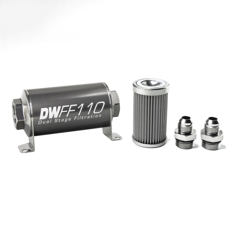 DeatschWerks 8-03-110-100K-8 Stainless Steel 8AN 100 Micron Universal Inline Fuel Filter Housing Kit (110mm)