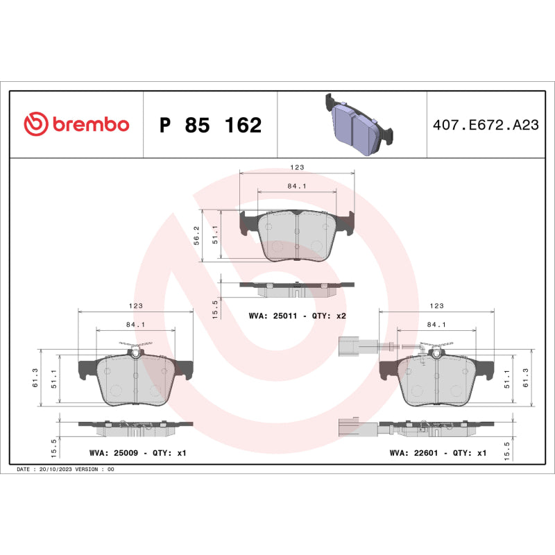 Brembo OE P85162 18-20 fits Audi RS3/ Audi TT RS Quattro Rear Low-Met Brake Pad