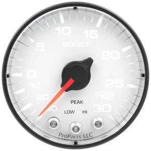 AutoMeter P302128 Autometer Spek-Pro Gauge Vac/Boost 2 1/16in 30Inhg-30psi Stepper Motor W/Peak & Warn White/Black