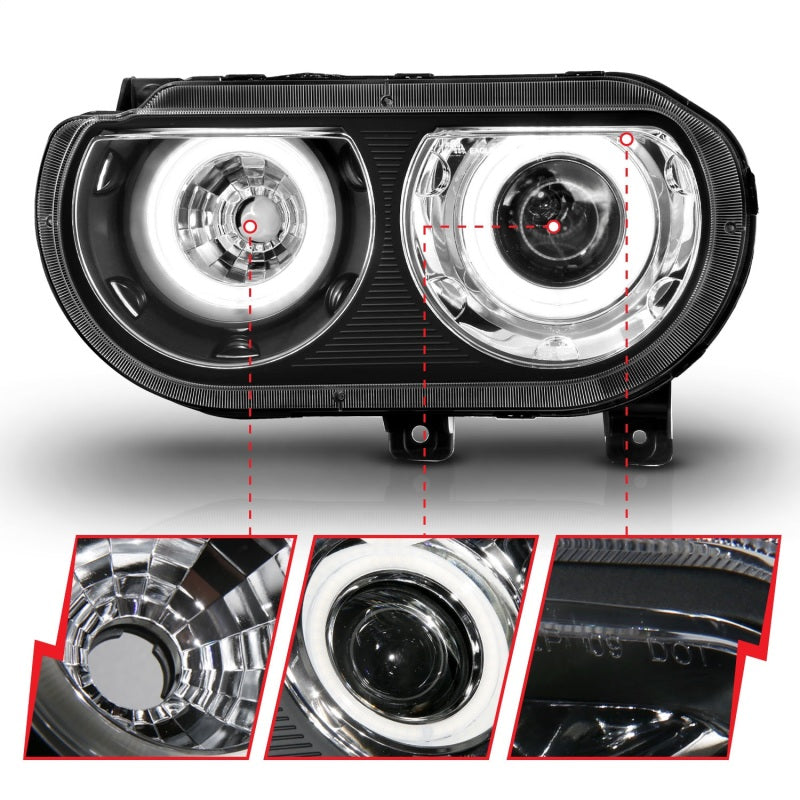 ANZO 121308 2014 fits Dodge 08-20 Challenger Projector Headlights w/ Halo Black (CCFL)