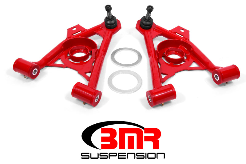 BMR AA043R Mustang Lower Non-Adj. A-Arms (Poly) w/ Tall Ball Joint / Spring Pocket - Red