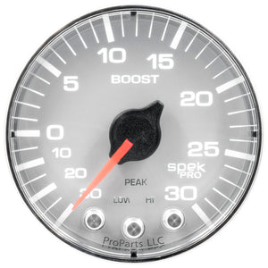 AutoMeter P302218 Autometer Spek-Pro Gauge Vac/Boost 2 1/16in 30Inhg-30psi Stepper Motor W/Peak & WarnSilver/Chrome