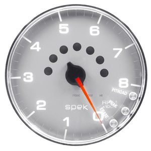 AutoMeter P23821 Autometer Spek-Pro Gauge Tachometer 5in 8K Rpm W/Shift Light & Peak Mem Silver/Chrome