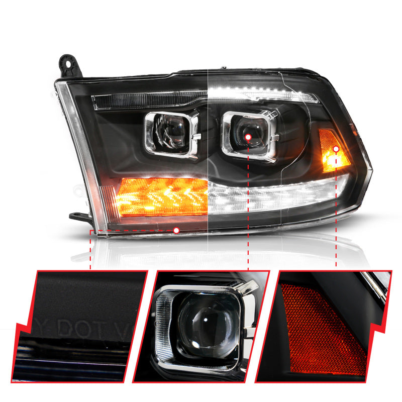ANZO 111626A 09-19 fits Dodge RAM 1500 / 10-18 2500/3500 LED Proj Headlights SeqSig Black - Pair