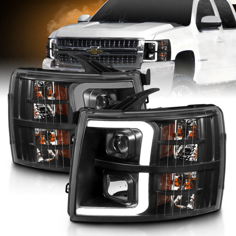 ANZO 111480 fits Chevrolet 07-13 Silverado 3500 Projector Headlights - Black Amber