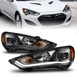 ANZO 121511 2013-2015 fits Hyundai Genesis Projector Headlights w/ Plank Style Design Black (HID Compatible)