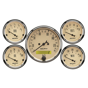 AutoMeter 1809-M Autometer Antique Beige 5-Gauge Kit 3-1/8in Electrical Speedometer 190KPH