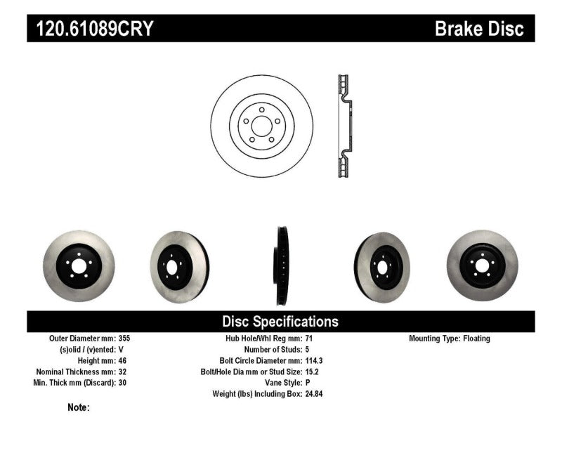 Stoptech 120.61089CRY 07-14 Ford Mustang Cryo-Stop Front Premium Rotor
