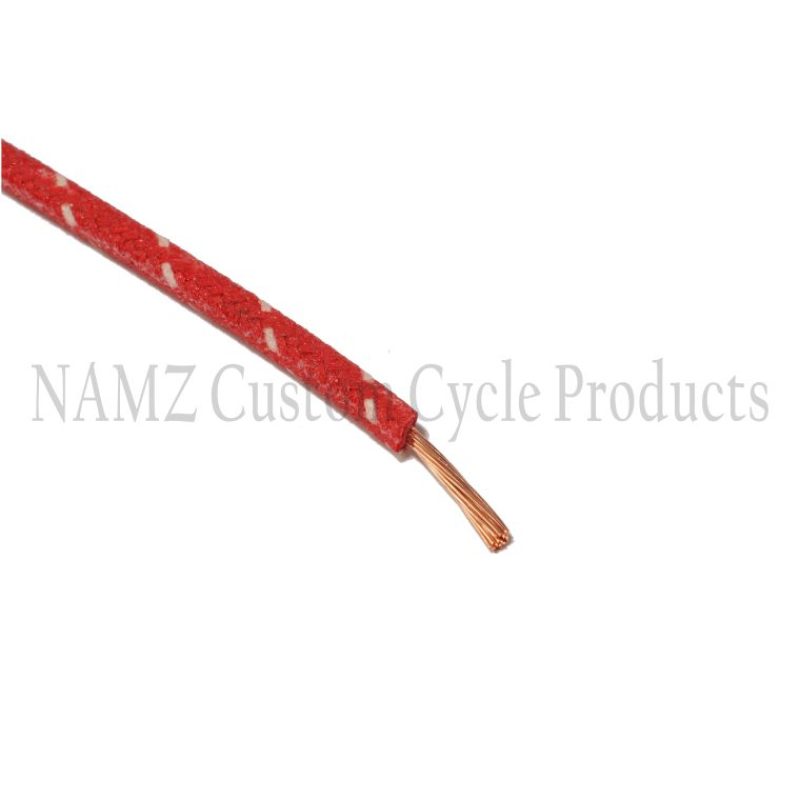 NAMZ NCBW-29 OEM Color Cloth-Braided Wire 25ft. Pack 16g - Red w/White Tracer