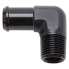Edelbrock 8180 Hose End 90-Deg 1/2In NPT to 1/2In Barb Black Anodize