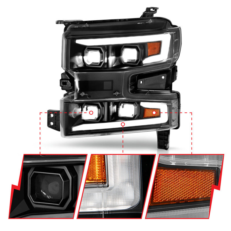 ANZO 111566-R fits Chevrolet 19-22 Silverado 1500 LED Proj HL w/Lgt Bar SwBk Seq. Blk w/In. Light - Passenger Side