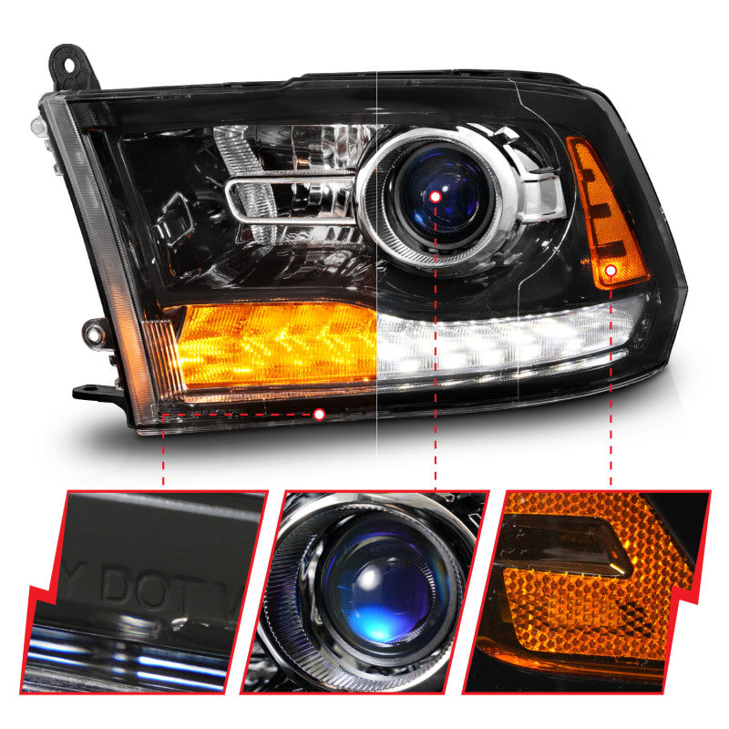 Anzo 111608 09-18 fits Dodge 1500-3500 LED Plank Style Headlights w/Switchback+Sequential Hyper Black (OE Style)