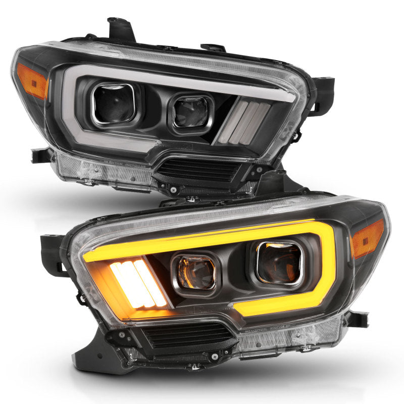 ANZO 111397 2017 fits Toyota 16-20 Tacoma Projector Headlights w/ Plank Style Switchback Black w/ Amber w/ DRL