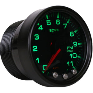 AutoMeter P33652 Autometer Spek-Pro Gauge Tach 2 1/16in 11K Rpm W/ Shift Light & Peak Mem Blk/Smoke/Blk