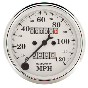 AutoMeter 1693 Auto Meter 3-1/8in 120MPH Mechanical Speedometer Old Tyme White Gauge