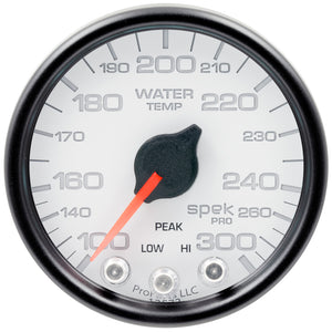 AutoMeter P34612 Autometer Spek-Pro Gauge Water Temp 2 1/16in 300f Stepper Motor W/Peak & Warn Wht/Blk