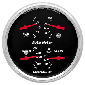 AutoMeter 1410 Autometer Designer Black 5in Quad Gauge - Fuel Level / Oil Pressure / Water Temperature / Voltmeter